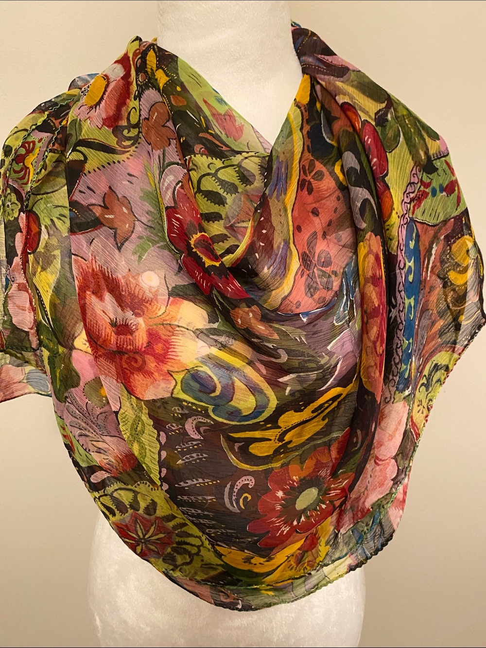Floral Multicolor Silk-Feel Scarf - Women's Accessory